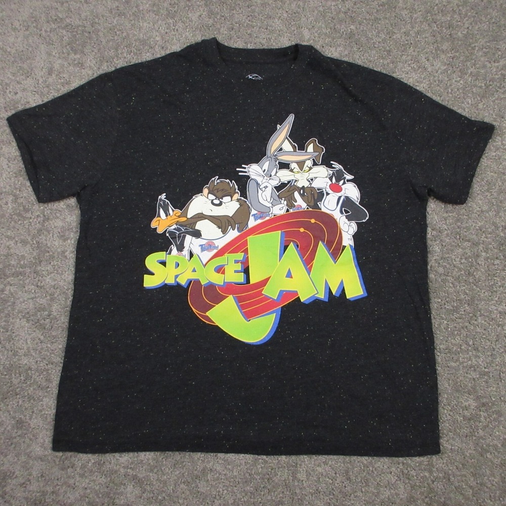 Space Jam Shirt Mens XXL Gray Graphic Tee Looney Tunes Cartoon Colorful Bugs‎
